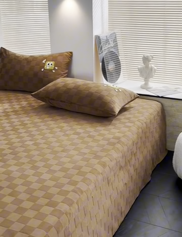 91家纺网 家纺一手货源 找家纺 洋铭区（原狠狠爱） 2023新款华夫格单品绒床单 清格-咖