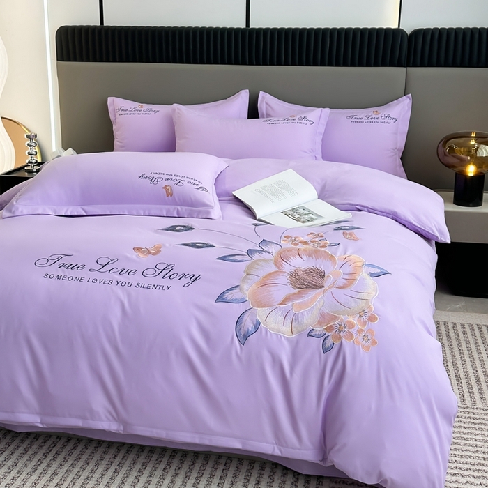 91家纺网 家纺一手货源 找家纺 （总）聚莹家纺家纺 2023新款重工刺绣水洗棉磨毛四件套-花漾系列