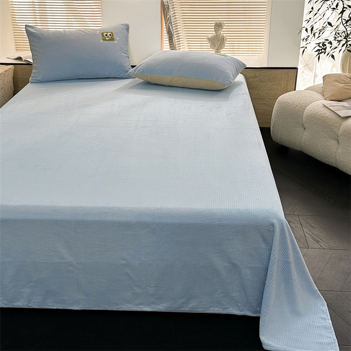 91家纺网 家纺一手货源 找家纺 洋铭区（原狠狠爱） 2023新款华夫格单品绒床单 华夫格-浅蓝