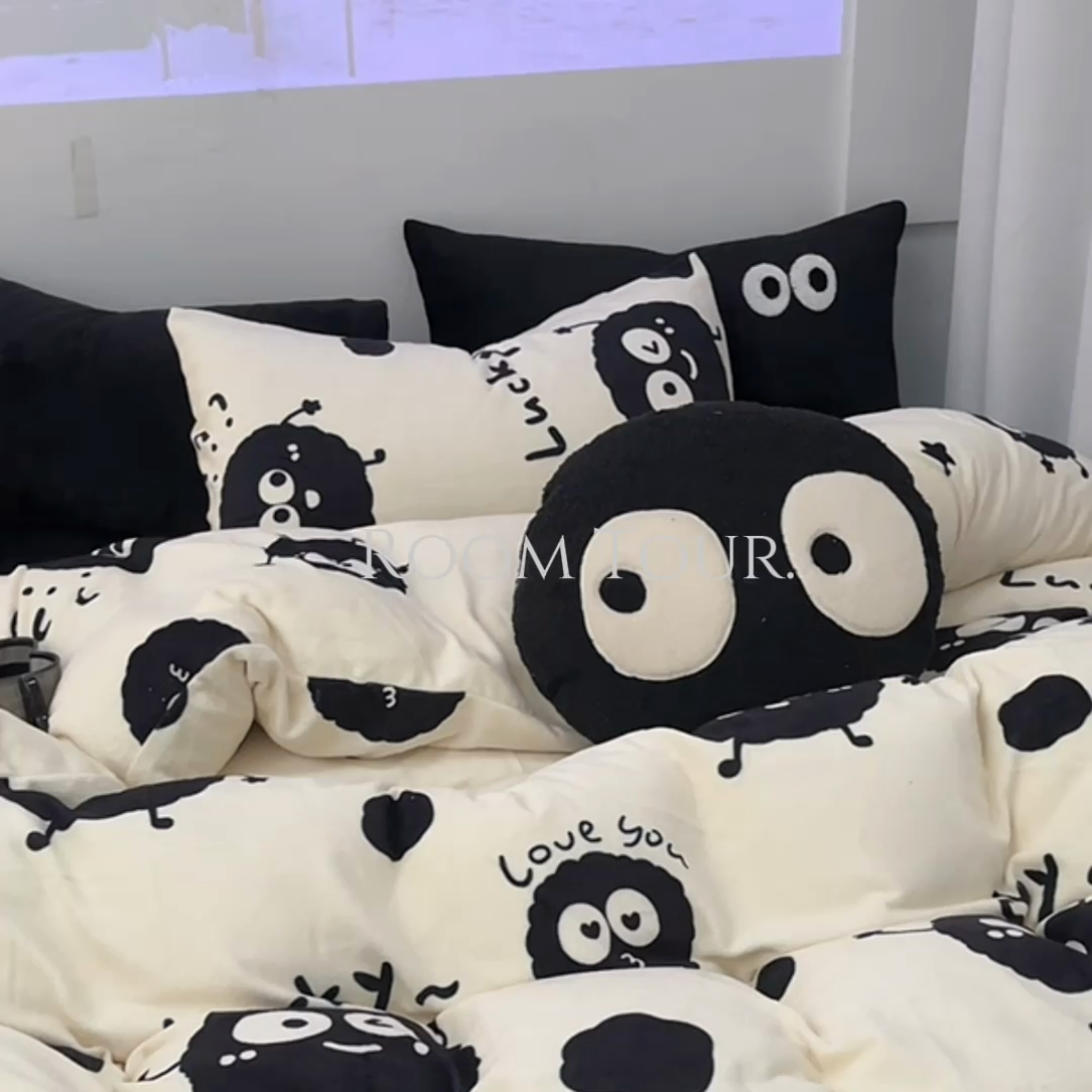 91家纺网 家纺一手货源 找家纺 海岛哥哥 2023新款大眼睛牛奶绒四件套 大眼睛绒-小煤球