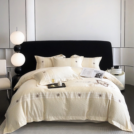 91家纺网 家纺一手货源 找家纺 博纳家纺 2023新款纯棉磨毛四件套-暮光之城 象牙白