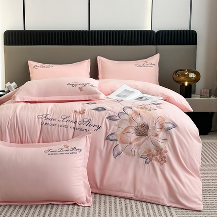 91家纺网 家纺一手货源 找家纺 （总）聚莹家纺家纺 2023新款重工刺绣水洗棉磨毛四件套-花漾系列