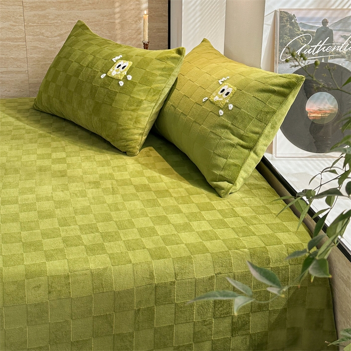 91家纺网 家纺一手货源 找家纺 洋铭区（原狠狠爱） 2023新款华夫格单品绒床单 清格-绿