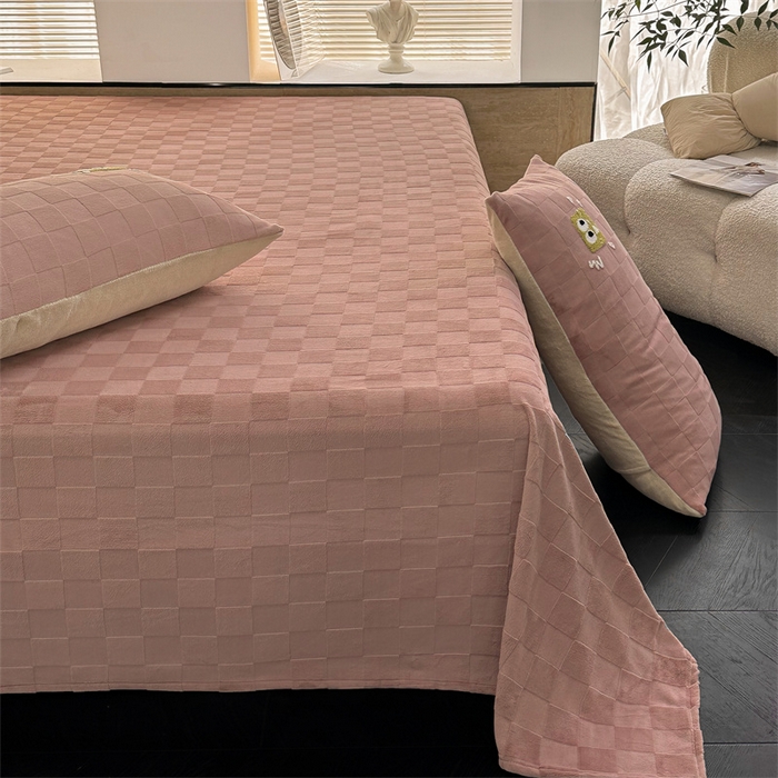 91家纺网 家纺一手货源 找家纺 洋铭区（原狠狠爱） 2023新款华夫格单品绒床单 清格-豆沙