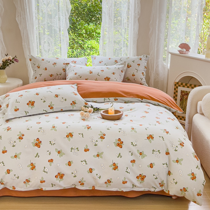 91家纺网 家纺一手货源 找家纺 伊而梦 2023新款小清新全棉磨毛印花四件套系列 悠果