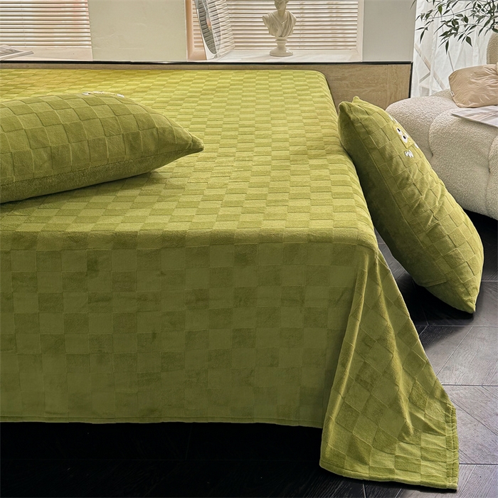 91家纺网 家纺一手货源 找家纺 洋铭区（原狠狠爱） 2023新款华夫格单品绒床单 清格-绿