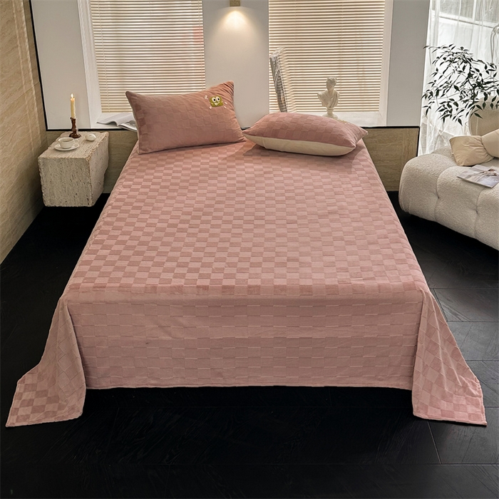 91家纺网 家纺一手货源 找家纺 洋铭区（原狠狠爱） 2023新款华夫格单品绒床单 清格-豆沙