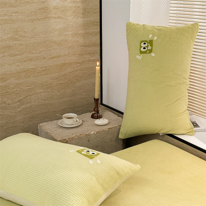 91家纺网 家纺一手货源 找家纺 洋铭区（原狠狠爱） 2023新款华夫格单品绒床单 华夫格-暖阳绿