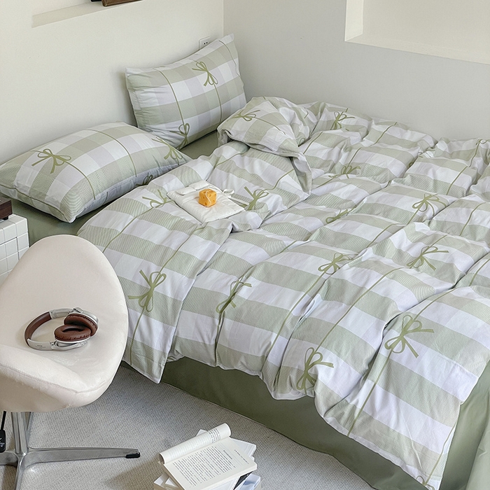 91家纺网 家纺一手货源 找家纺 窝米 2024春季新品13370全棉四件套系列 蝴蝶结绿