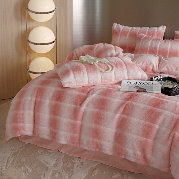 91家纺网 家纺一手货源 找家纺 金奇达家纺 2025秋冬保暖加厚绒类皮草绒四件套-【赛琳娜】系列 赛琳娜-气质粉