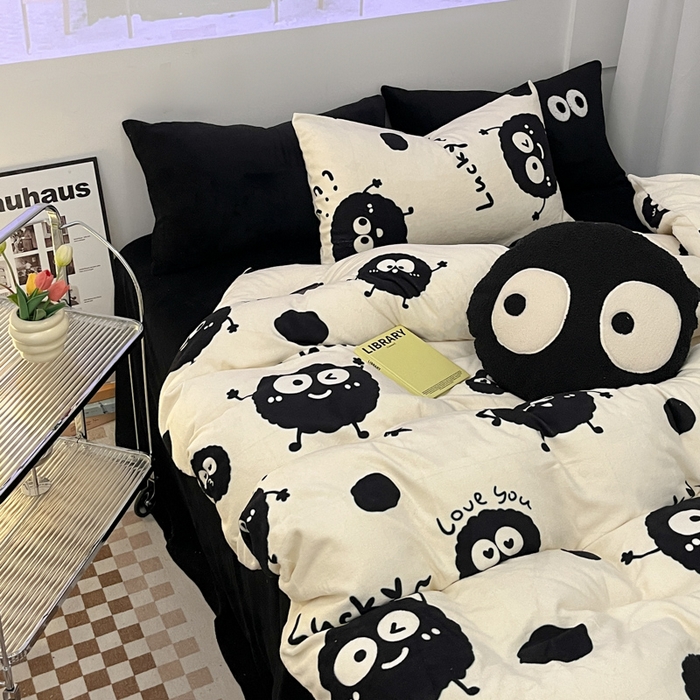 91家纺网 家纺一手货源 找家纺 海岛哥哥 2023新款大眼睛牛奶绒四件套 大眼睛绒-小煤球