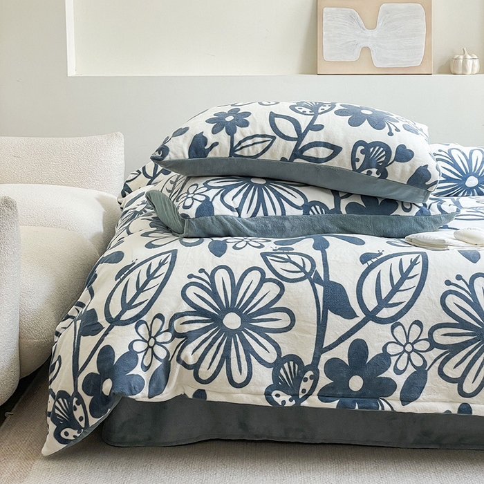 91家纺网 家纺一手货源 找家纺 窝米 2023冬季新品高克重牛奶绒四件套系列 花香萦绕