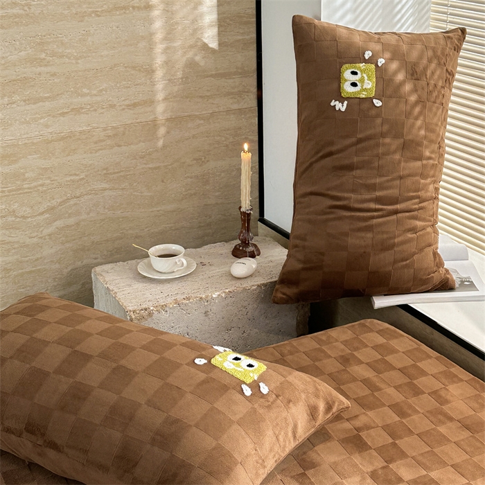 91家纺网 家纺一手货源 找家纺 洋铭区（原狠狠爱） 2023新款华夫格单品绒床单 清格-咖