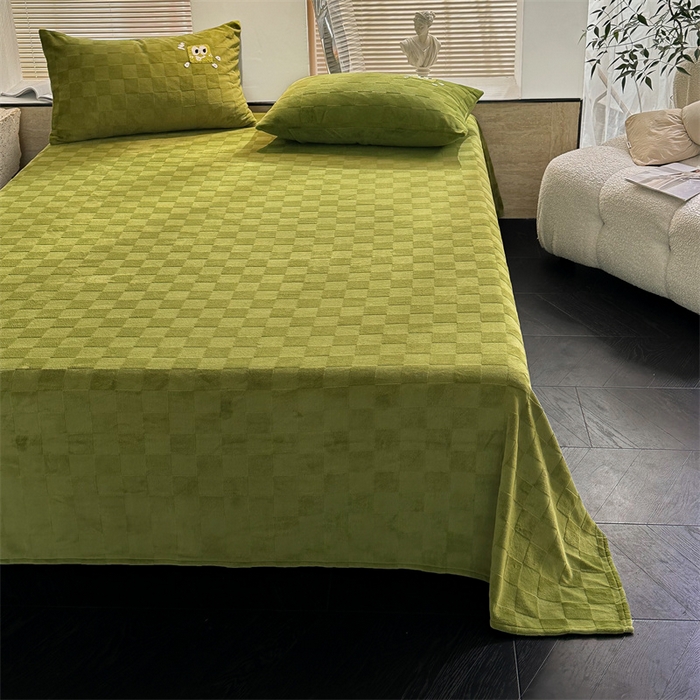 91家纺网 家纺一手货源 找家纺 洋铭区（原狠狠爱） 2023新款华夫格单品绒床单 清格-绿