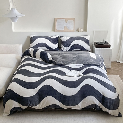 窝米 2023冬季新品高克重牛奶绒四件套系列 条纹前沿