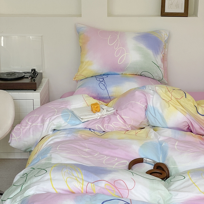 91家纺网 家纺一手货源 找家纺 窝米 2024春季新品13370全棉四件套系列 彩色圈圈