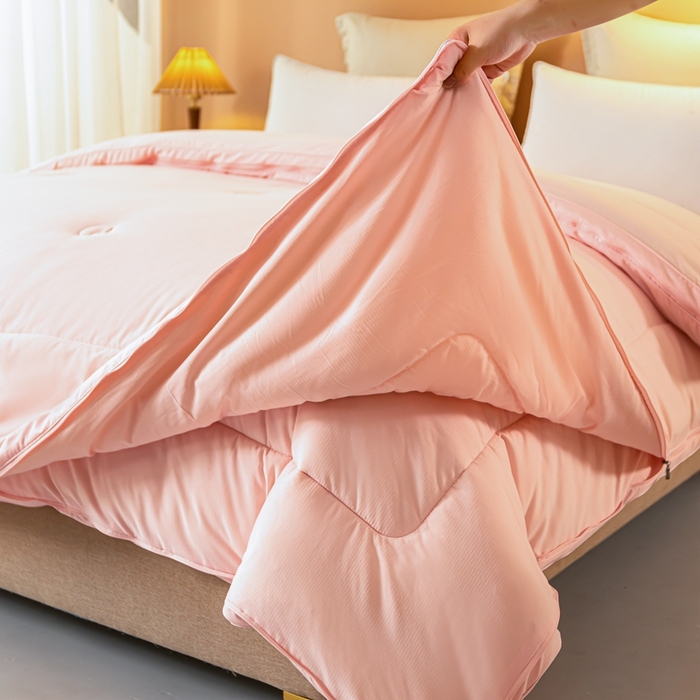 91家纺网 家纺一手货源 找家纺 瑜珠 2025超柔云感拉链二合一大豆被子母被冬被春秋被粉玉