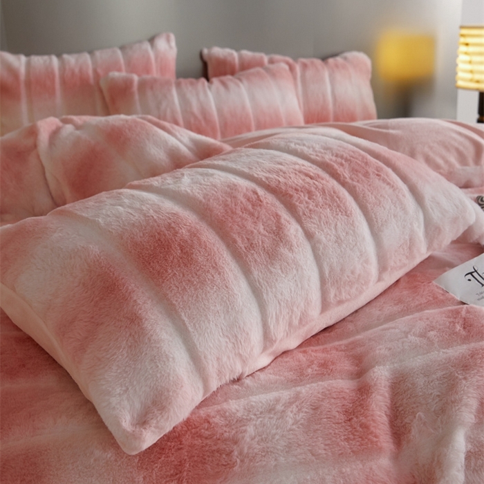 91家纺网 家纺一手货源 找家纺 金奇达家纺 2025秋冬保暖加厚绒类皮草绒四件套-【赛琳娜】系列 赛琳娜-气质粉