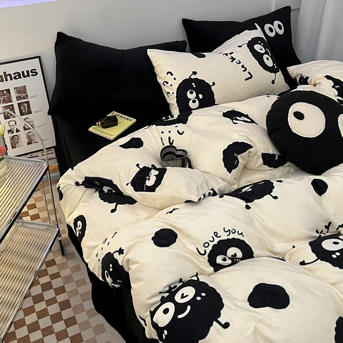 91家纺网 家纺一手货源 找家纺 海岛哥哥 2023新款大眼睛牛奶绒四件套 大眼睛绒-小煤球