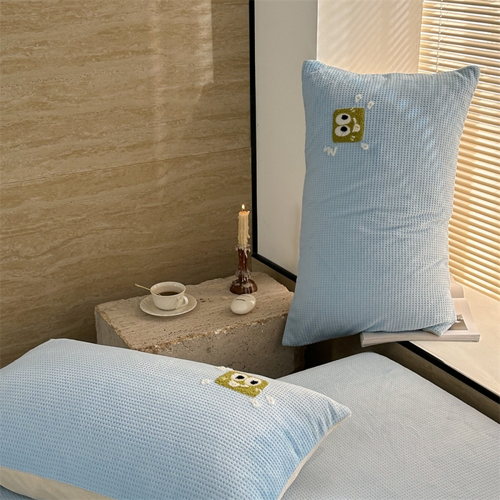 91家纺网 家纺一手货源 找家纺 洋铭区（原狠狠爱） 2023新款华夫格单品绒床单 华夫格-浅蓝