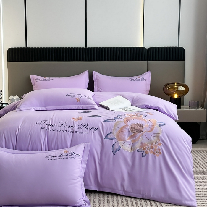 91家纺网 家纺一手货源 找家纺 （总）聚莹家纺家纺 2023新款重工刺绣水洗棉磨毛四件套-花漾系列