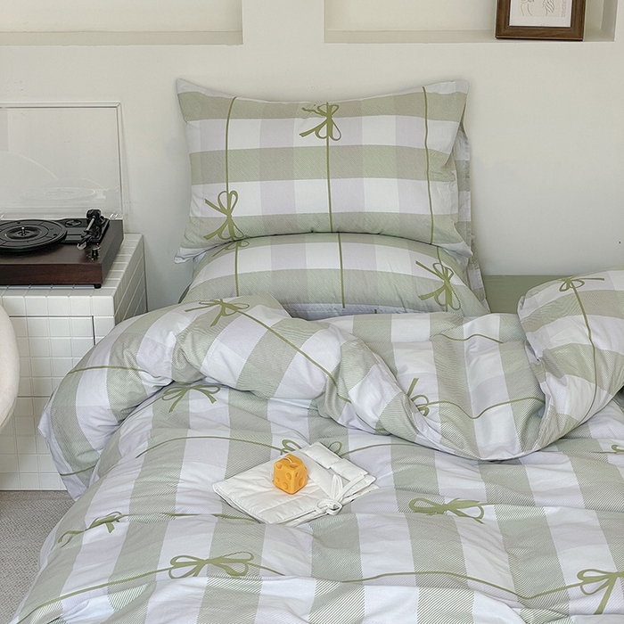 91家纺网 家纺一手货源 找家纺 窝米 2024春季新品13370全棉四件套系列 蝴蝶结绿