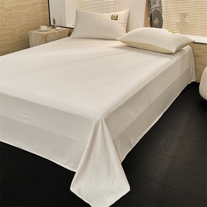 91家纺网 家纺一手货源 找家纺 洋铭区（原狠狠爱） 2023新款华夫格单品绒床单 华夫格-暖阳白