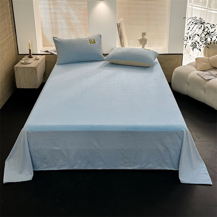 91家纺网 家纺一手货源 找家纺 洋铭区（原狠狠爱） 2023新款华夫格单品绒床单 华夫格-浅蓝