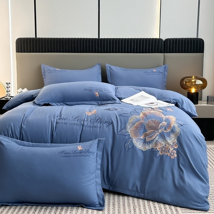 91家纺网 家纺一手货源 找家纺 （总）聚莹家纺家纺 2023新款重工刺绣水洗棉磨毛四件套-花漾系列