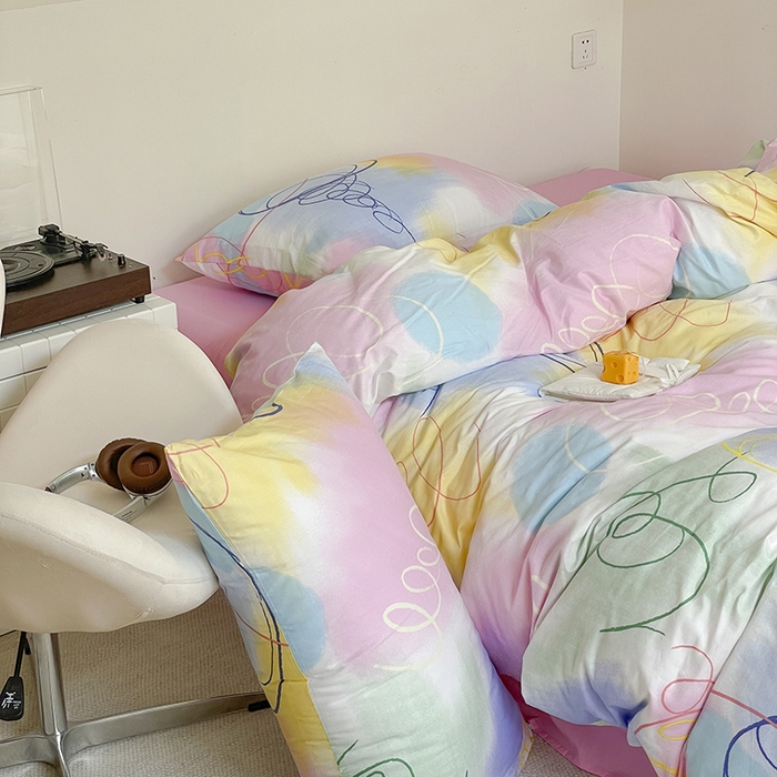 91家纺网 家纺一手货源 找家纺 窝米 2024春季新品13370全棉四件套系列 彩色圈圈