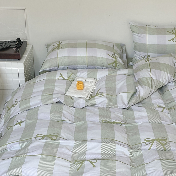 91家纺网 家纺一手货源 找家纺 窝米 2024春季新品13370全棉四件套系列 蝴蝶结绿