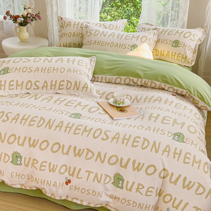 伊而梦 2023新款小清新全棉磨毛印花四件套系列 可爱恐龙