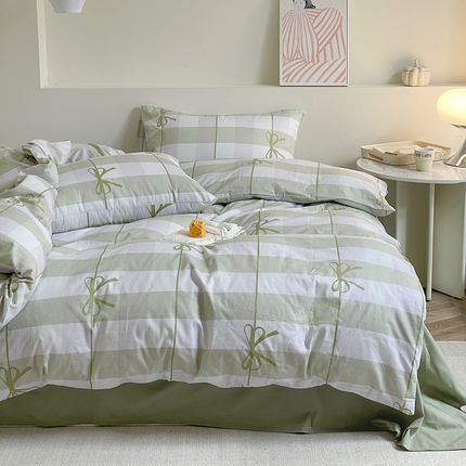 窝米 2024春季新品13370全棉四件套系列 蝴蝶结绿