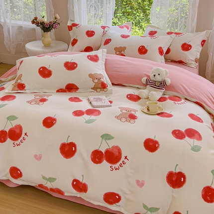 伊而梦 2023新款小清新全棉磨毛印花四件套系列 樱桃小熊