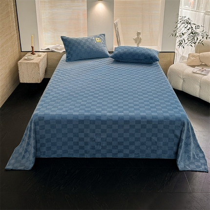 洋铭区（原狠狠爱） 2023新款华夫格单品绒床单 清格-蓝