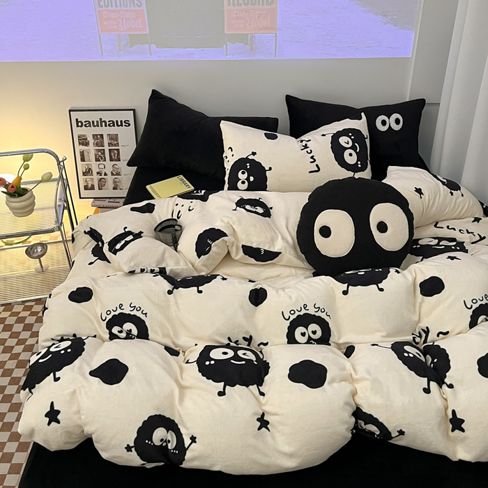 91家纺网 家纺一手货源 找家纺 海岛哥哥 2023新款大眼睛牛奶绒四件套 大眼睛绒-小煤球