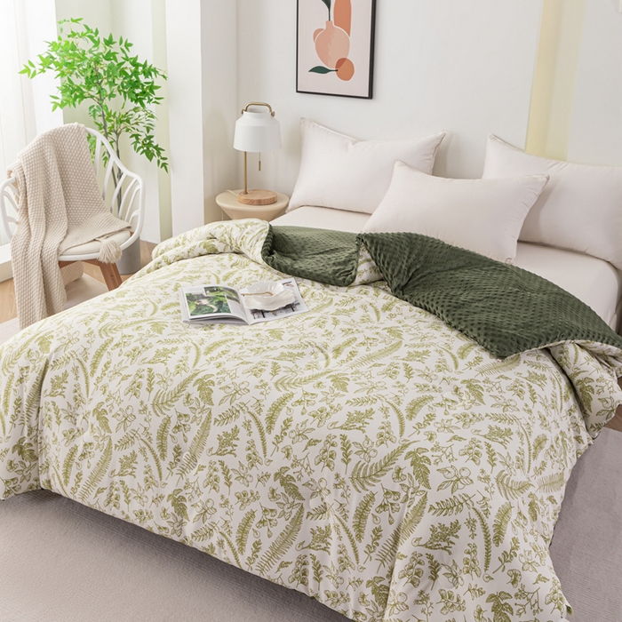 91家纺网 家纺一手货源 找家纺 爱宝被业 2025新款棉麻双层纱豆豆绒被芯 叶语情深-绿