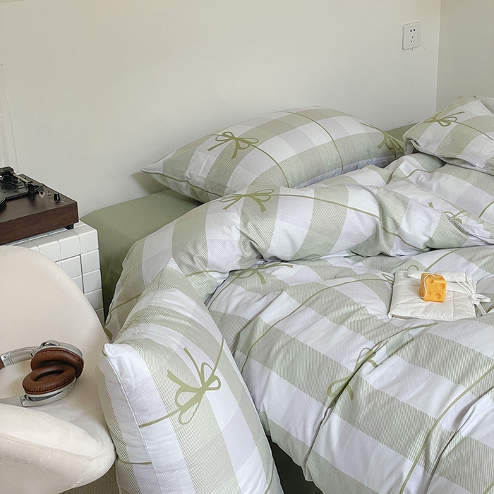 91家纺网 家纺一手货源 找家纺 窝米 2024春季新品13370全棉四件套系列 蝴蝶结绿