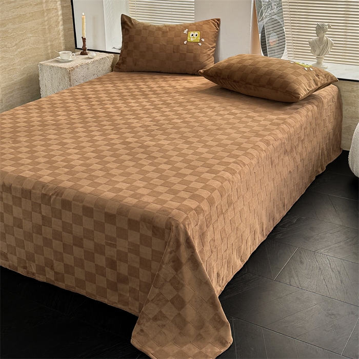 91家纺网 家纺一手货源 找家纺 洋铭区（原狠狠爱） 2023新款华夫格单品绒床单 清格-咖