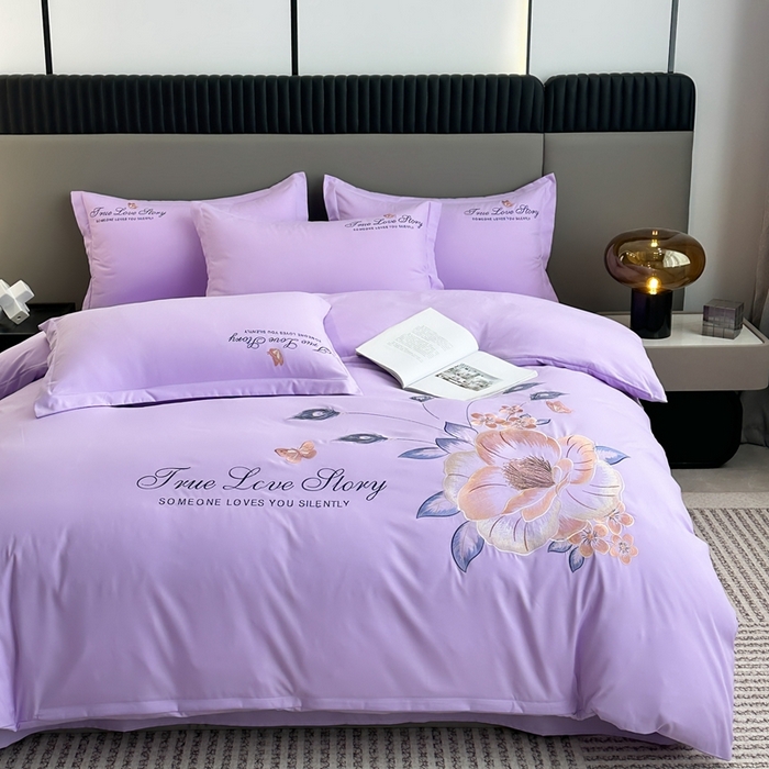 91家纺网 家纺一手货源 找家纺 （总）聚莹家纺家纺 2023新款重工刺绣水洗棉磨毛四件套-花漾系列