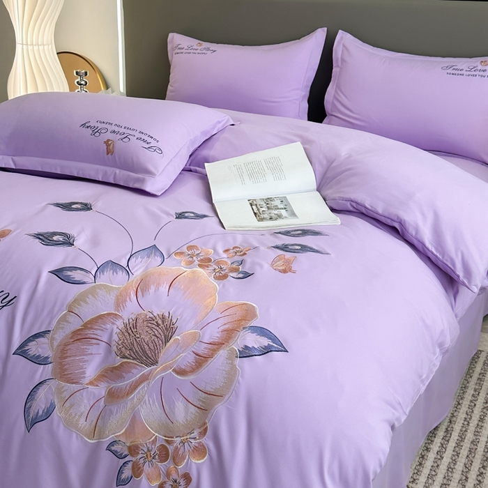 91家纺网 家纺一手货源 找家纺 （总）聚莹家纺家纺 2023新款重工刺绣水洗棉磨毛四件套-花漾系列