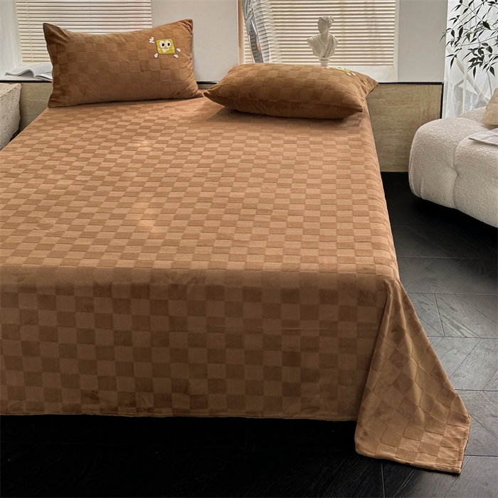 91家纺网 家纺一手货源 找家纺 洋铭区（原狠狠爱） 2023新款华夫格单品绒床单 清格-咖