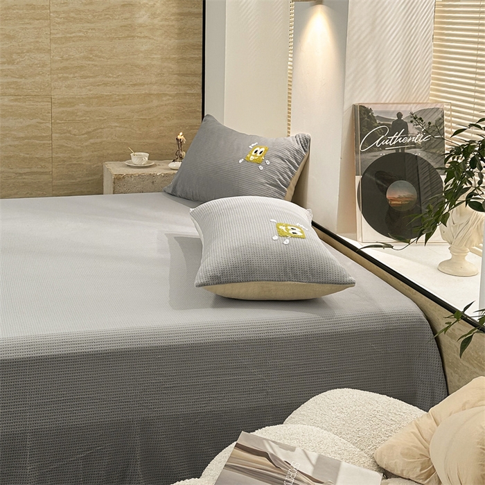 91家纺网 家纺一手货源 找家纺 洋铭区（原狠狠爱） 2023新款华夫格单品绒床单 华夫格-暖灰