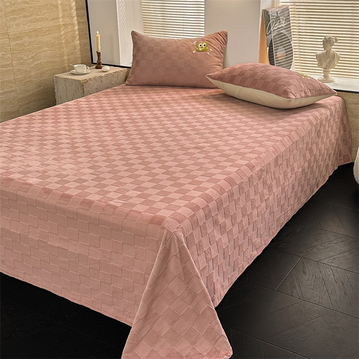 91家纺网 家纺一手货源 找家纺 洋铭区（原狠狠爱） 2023新款华夫格单品绒床单 清格-豆沙