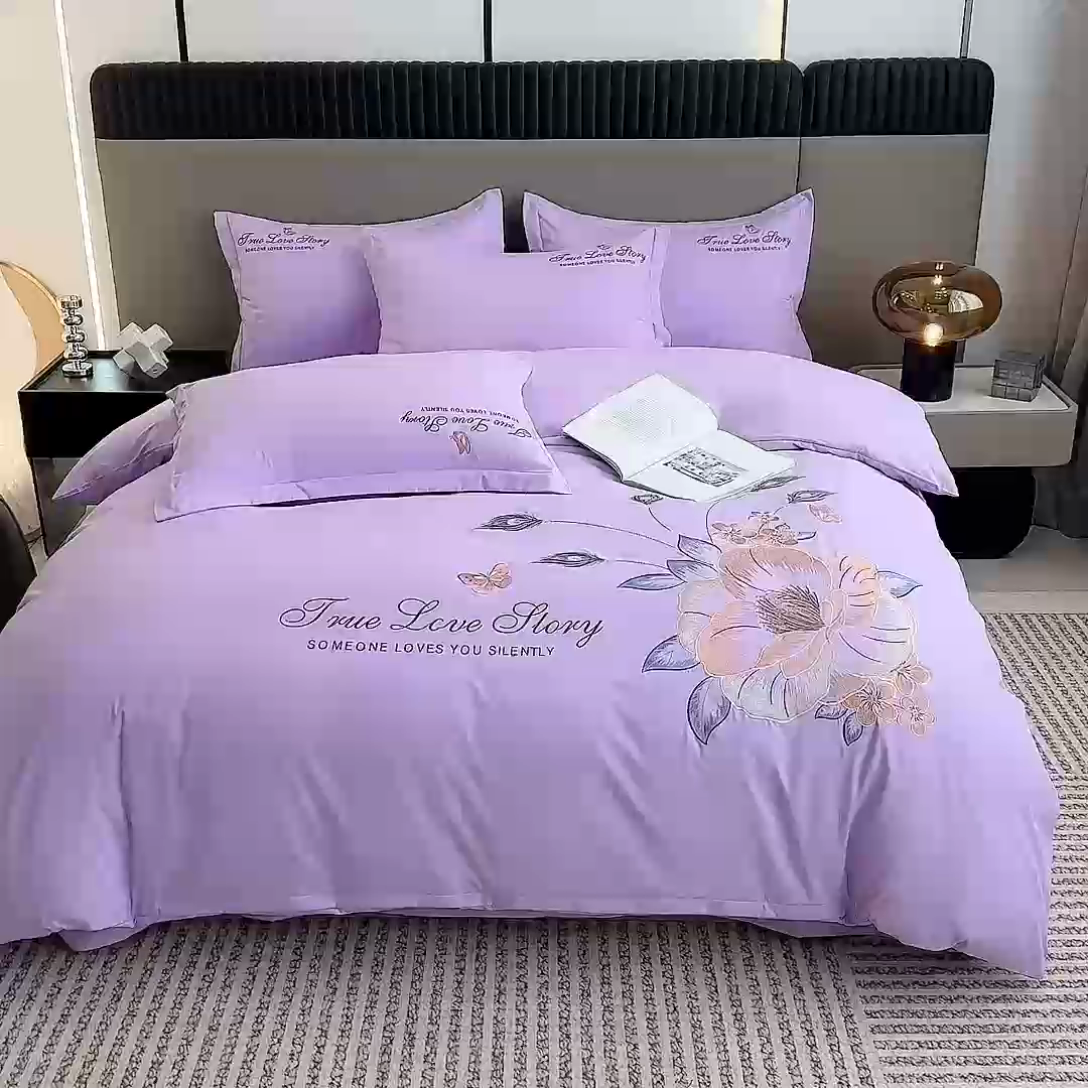 91家纺网 家纺一手货源 找家纺 （总）聚莹家纺家纺 2023新款重工刺绣水洗棉磨毛四件套-花漾系列