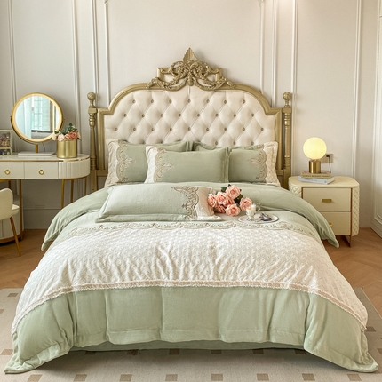 91家纺网 家纺一手货源 找家纺 博纳家纺 2023新款牛奶绒四件套-欧雅 豆绿