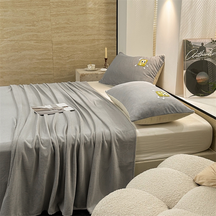 91家纺网 家纺一手货源 找家纺 洋铭区（原狠狠爱） 2023新款华夫格单品绒床单 华夫格-暖灰