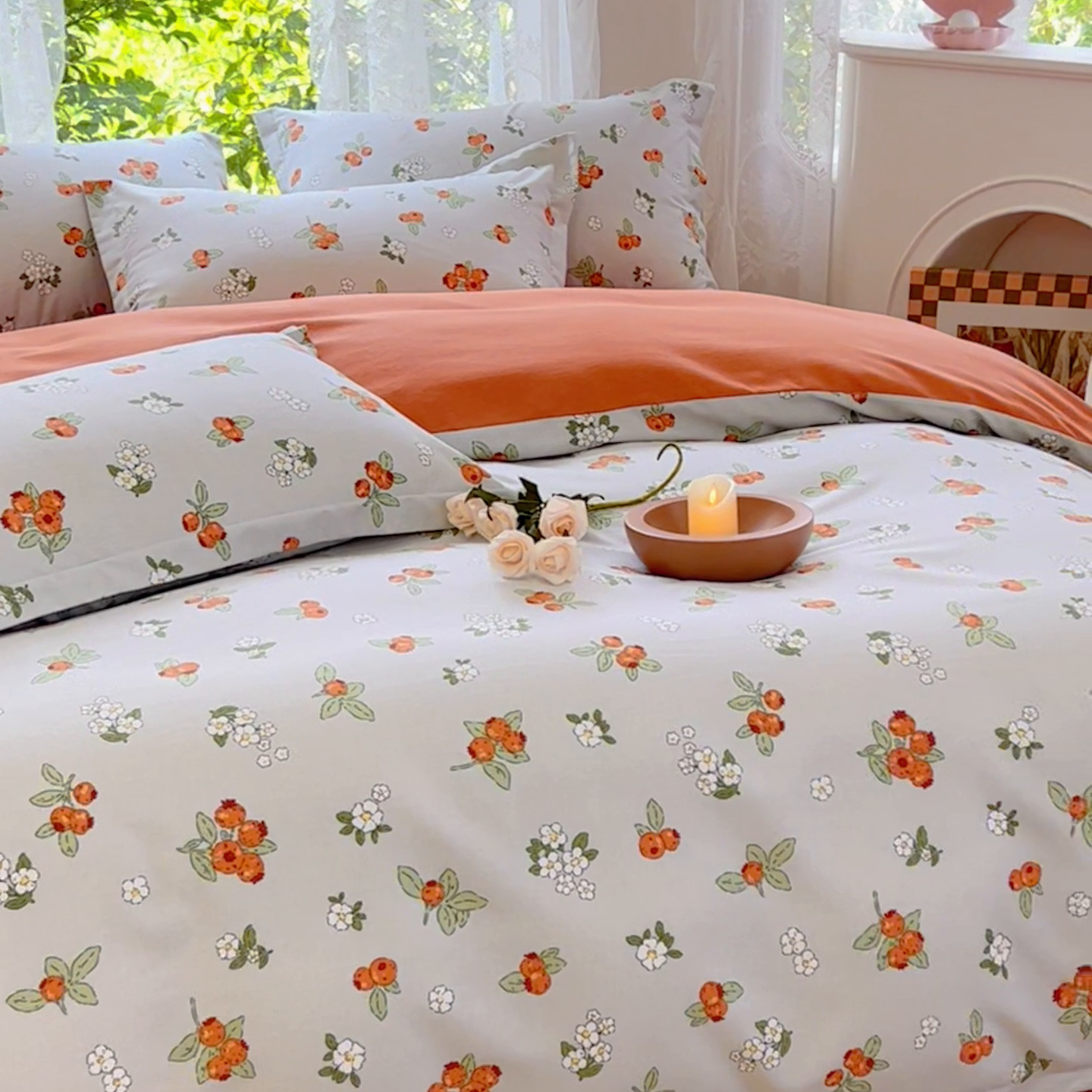 91家纺网 家纺一手货源 找家纺 伊而梦 2023新款小清新全棉磨毛印花四件套系列 悠果