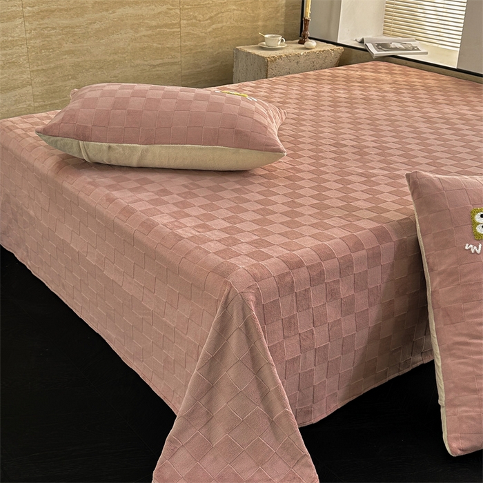 91家纺网 家纺一手货源 找家纺 洋铭区（原狠狠爱） 2023新款华夫格单品绒床单 清格-豆沙