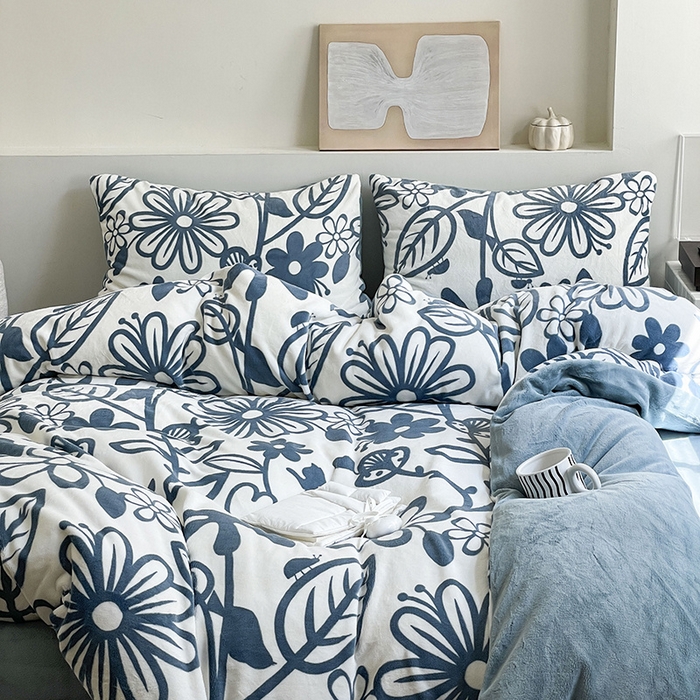 91家纺网 家纺一手货源 找家纺 窝米 2023冬季新品高克重牛奶绒四件套系列 花香萦绕